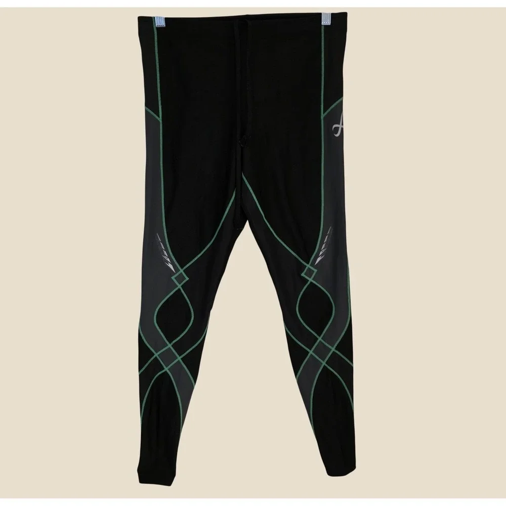 CW-X Mens Stabilyx Compression Tights Size Medium Black Green Running Leggings